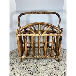 Bamboo Magazine Rack Mid Century Modern Turtle Shell Bamboo Hollywood Regency.
